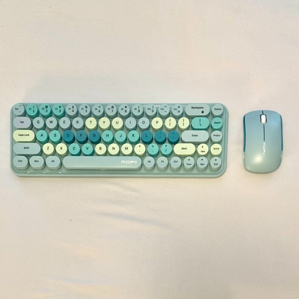 Blue Wireless Typewriter Keyboard and Mouse Set